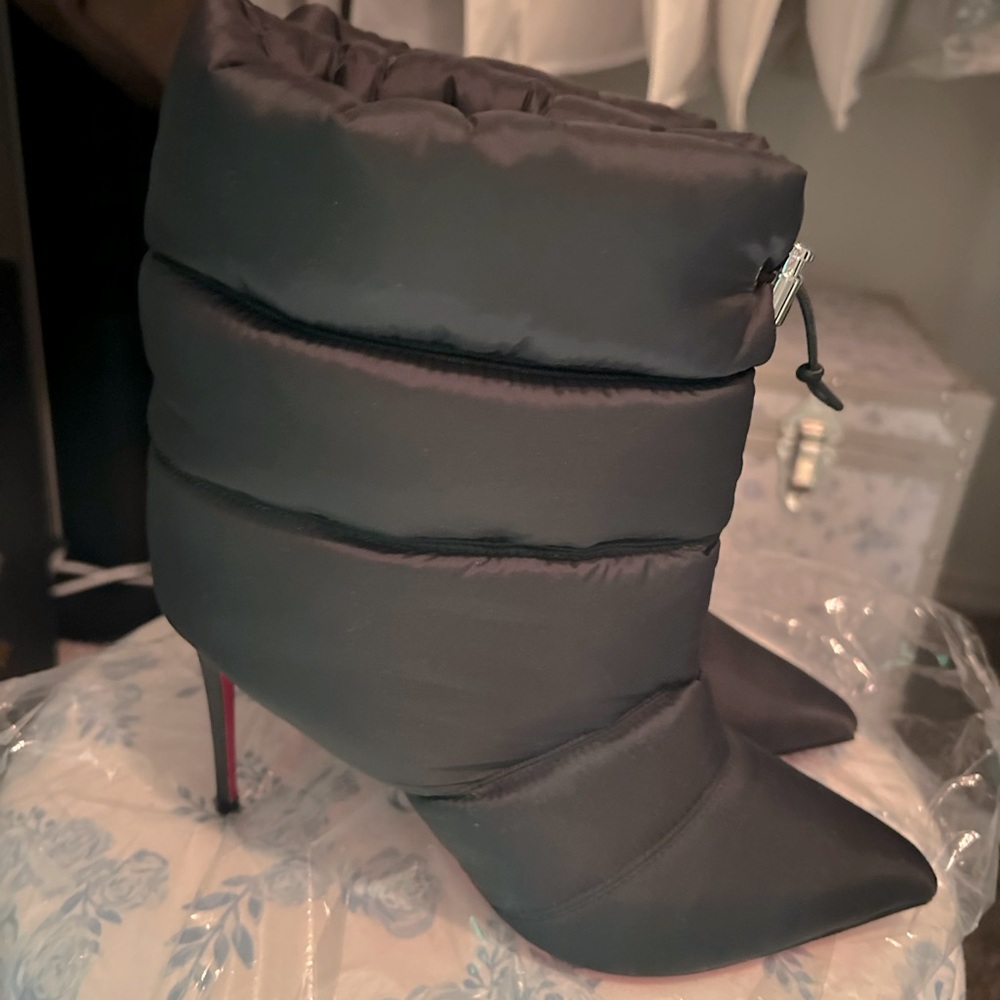 Christian Louboutin Black Quilted Puffer Stiletto Ankle Boots
